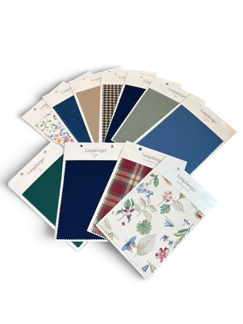 Longaberger Fabric Swatch Assortment Blue, Green, Tan & Floral Lot of 12